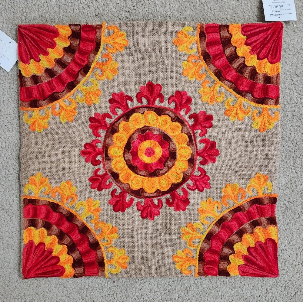 Bohemian Red Embroidered Pillow Cover